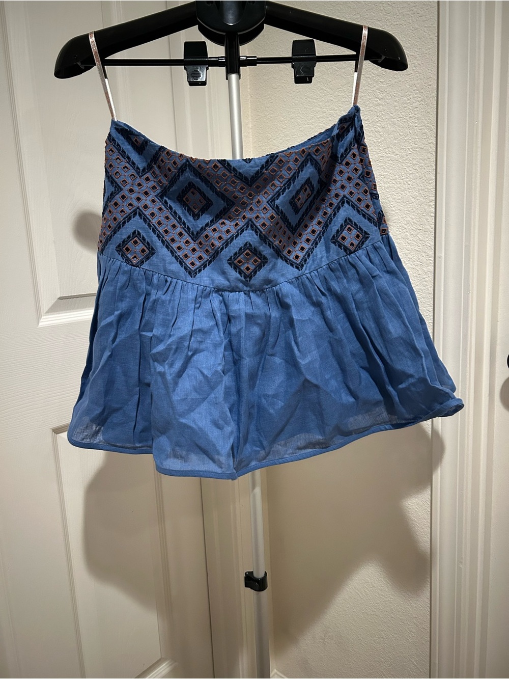 Silvia Tcherassi Blue Mini Skirt with Embroidered Waist